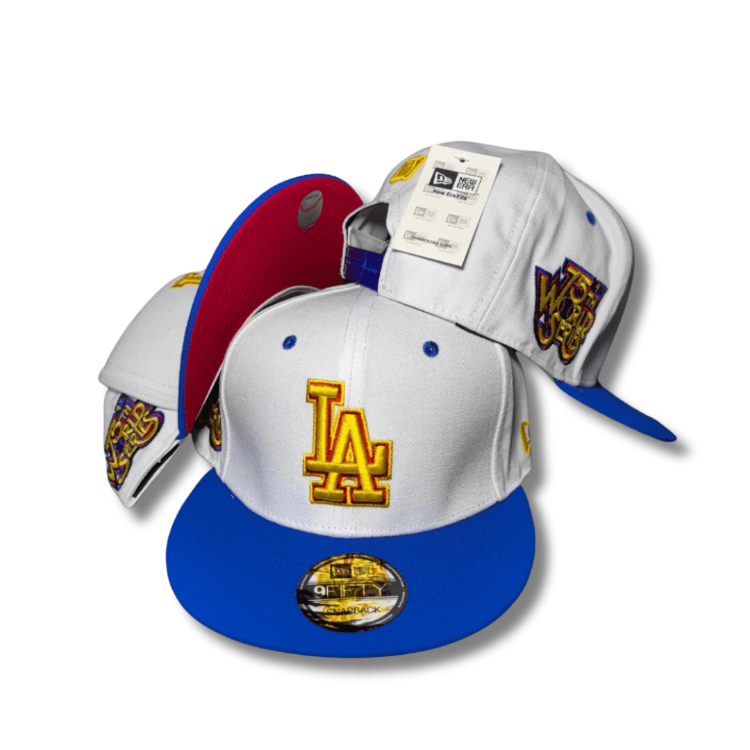 Los Angeles Dodgers White and Blue with 75th World Series Patch Snapback Cap