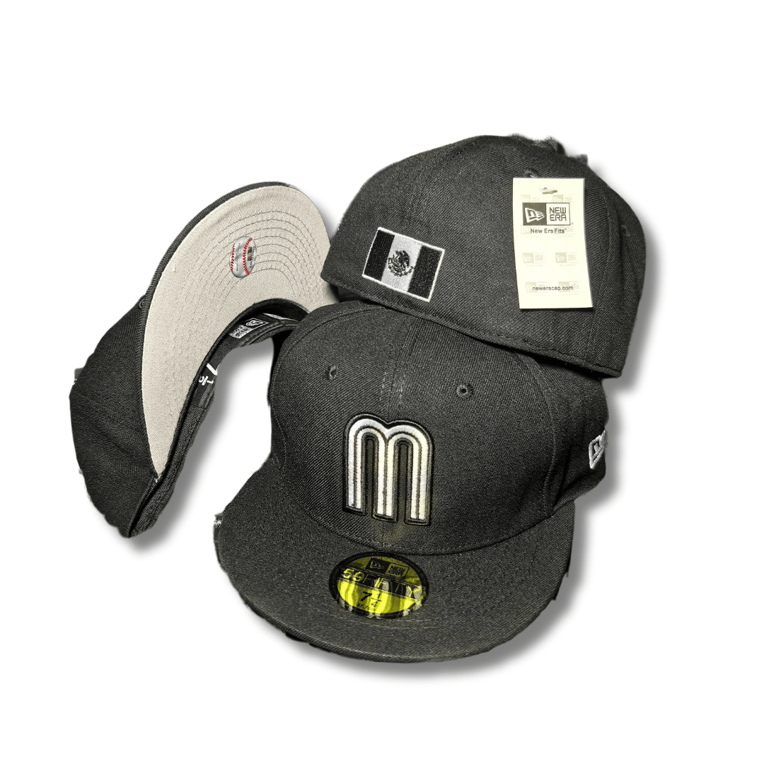 Team Mexico with Iridescent black Logo and Mexican Flag Patch Black Fitted Cap