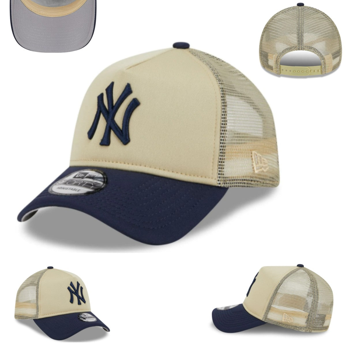 New York Yankees Trucker Cap with Embroidered Logo - Beige and Navy