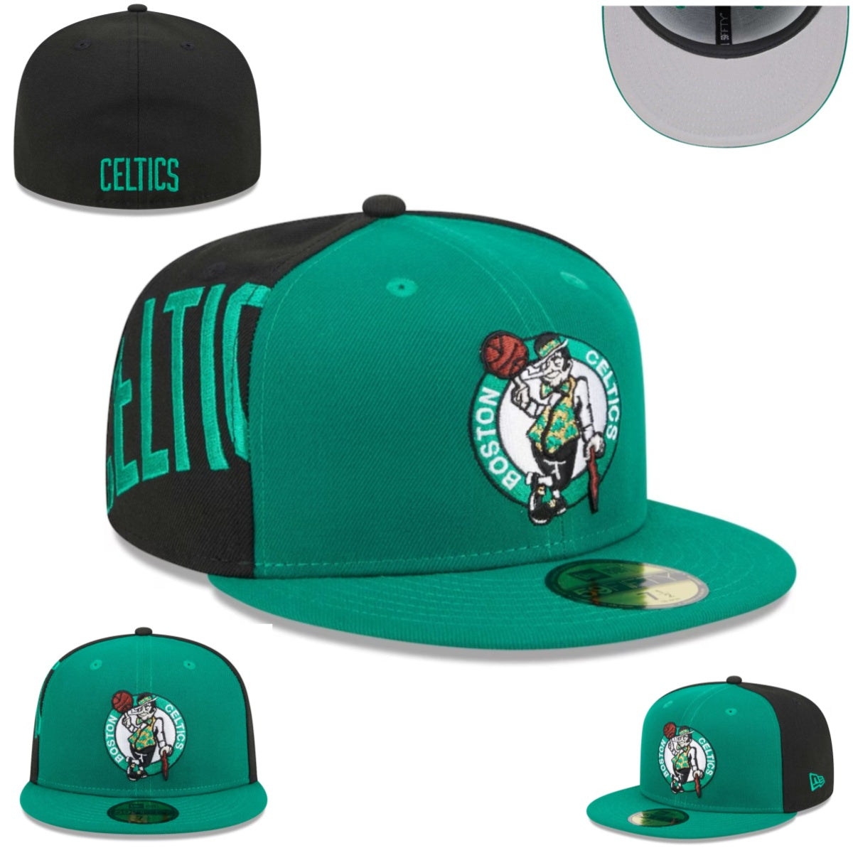 Boston Celtics NBA Snapback Cap with Embroidered Logo and Side Text - Green and Black