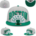 Boston Celtics NBA Snapback Cap with Embroidered Arch Text and Shamrock - Gray and Green
