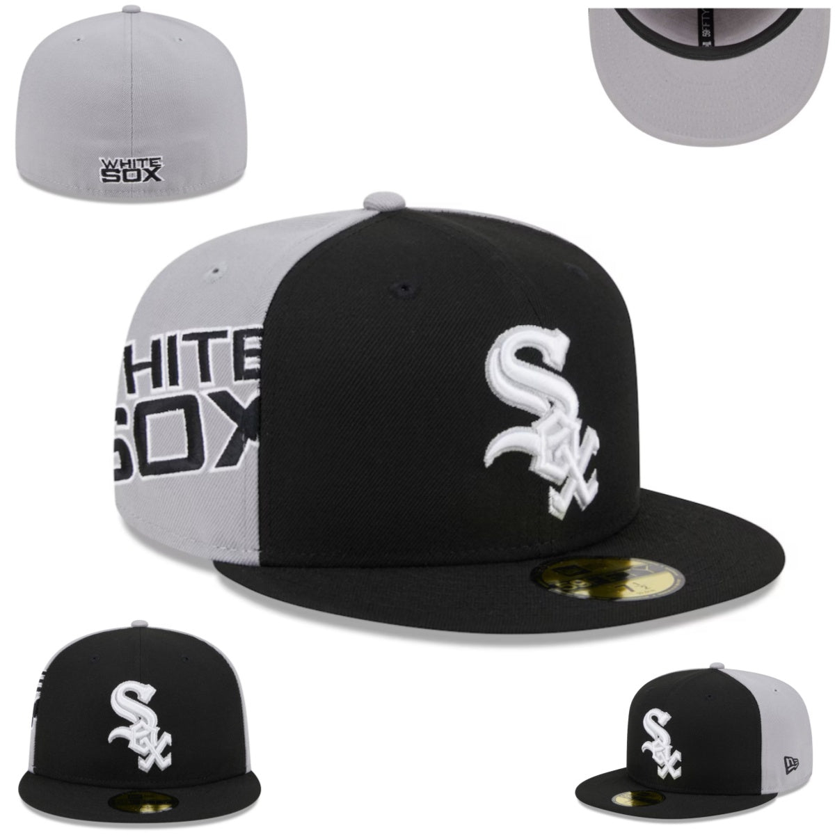 Chicago White Sox 59FIFTY Split Design Hat - Black and Gray with Bold Logo