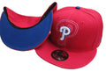 Philadelphia Phillies Red Fitted Hat with Blue Underbill - Embroidered Logo