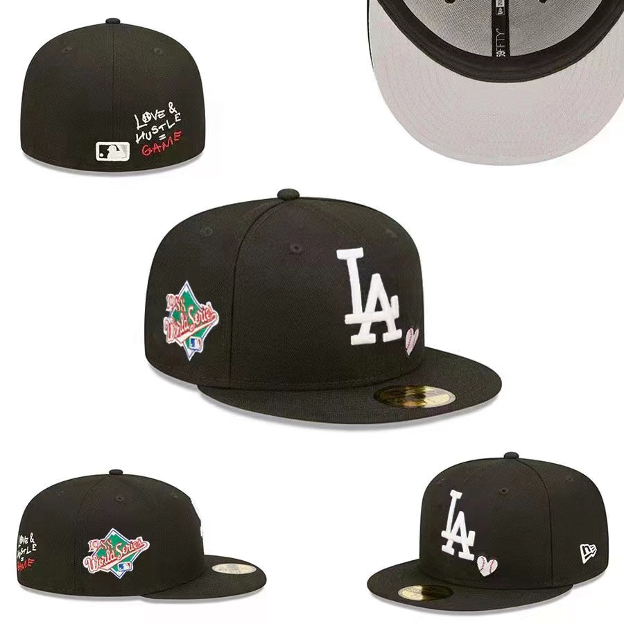 Los Angeles Dodgers Black Fitted Hat with 1959 World Series Patch and "Love & Hustle" Embroidery