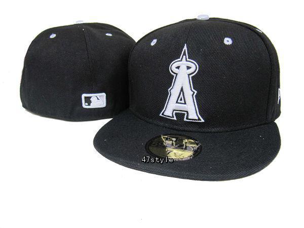 Los Angeles Angels Black Fitted Cap - MLB Hat with White Embroidered Logo