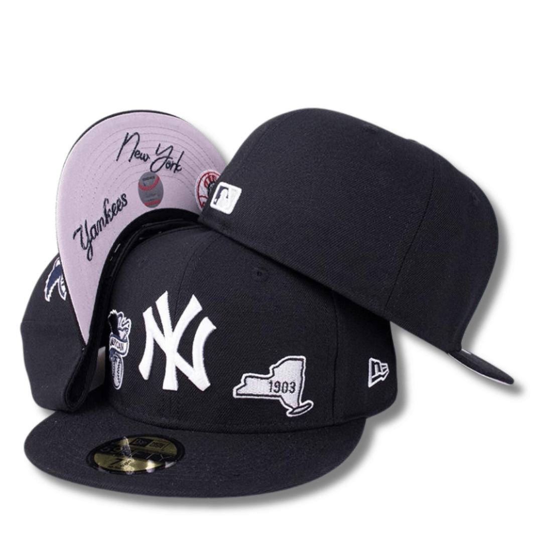 New York Yankees Fitted Hat with Embroidered Patches and Under-Viz Detailing - Black